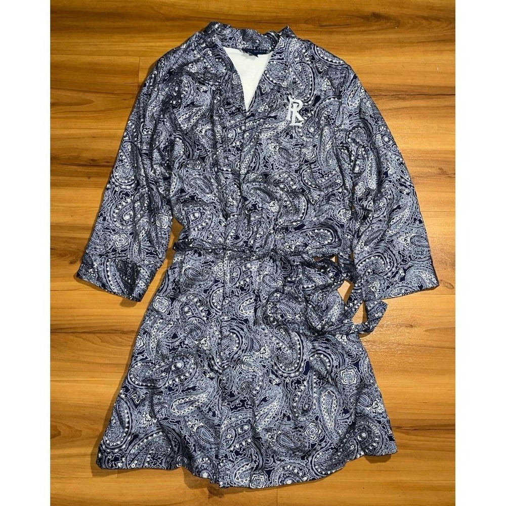 Women Ralph Lauren Big Logo Paisley Fleece Lined Belted Sleep Lounge Bath Robe